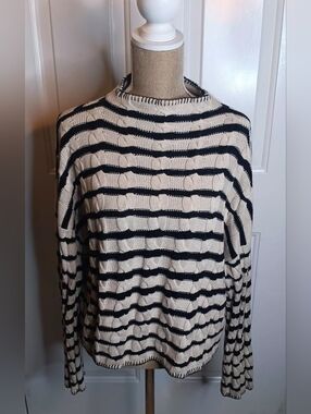 J. Crew RE- IMAGINED Black & Cream Striped Cashmere Blend Mockneck Sweater XL